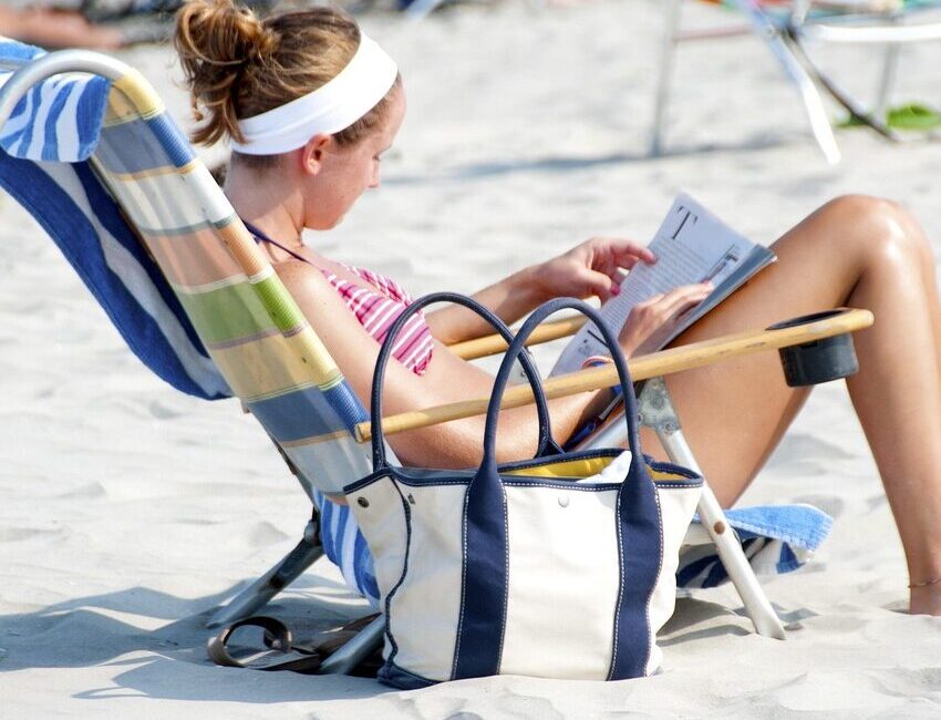 beach, sand, girl, shore, sunbathing, nature, summer, beach chair, reading, bikini, holiday, woman, relaxing, resting, seashore